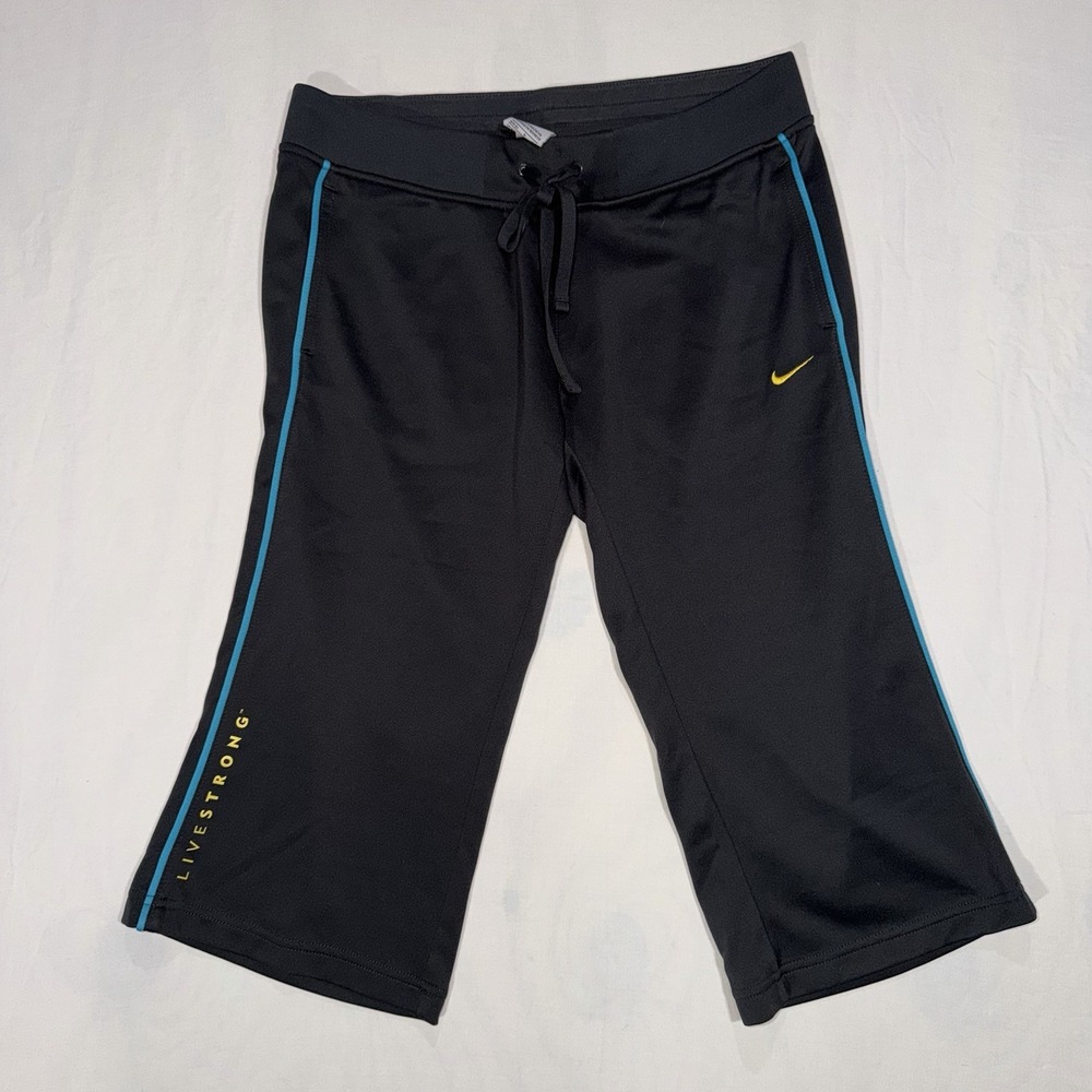 NIKE DRI-FIT Livestrong Size Small Womens Black Drawstring Athletic Capri 915